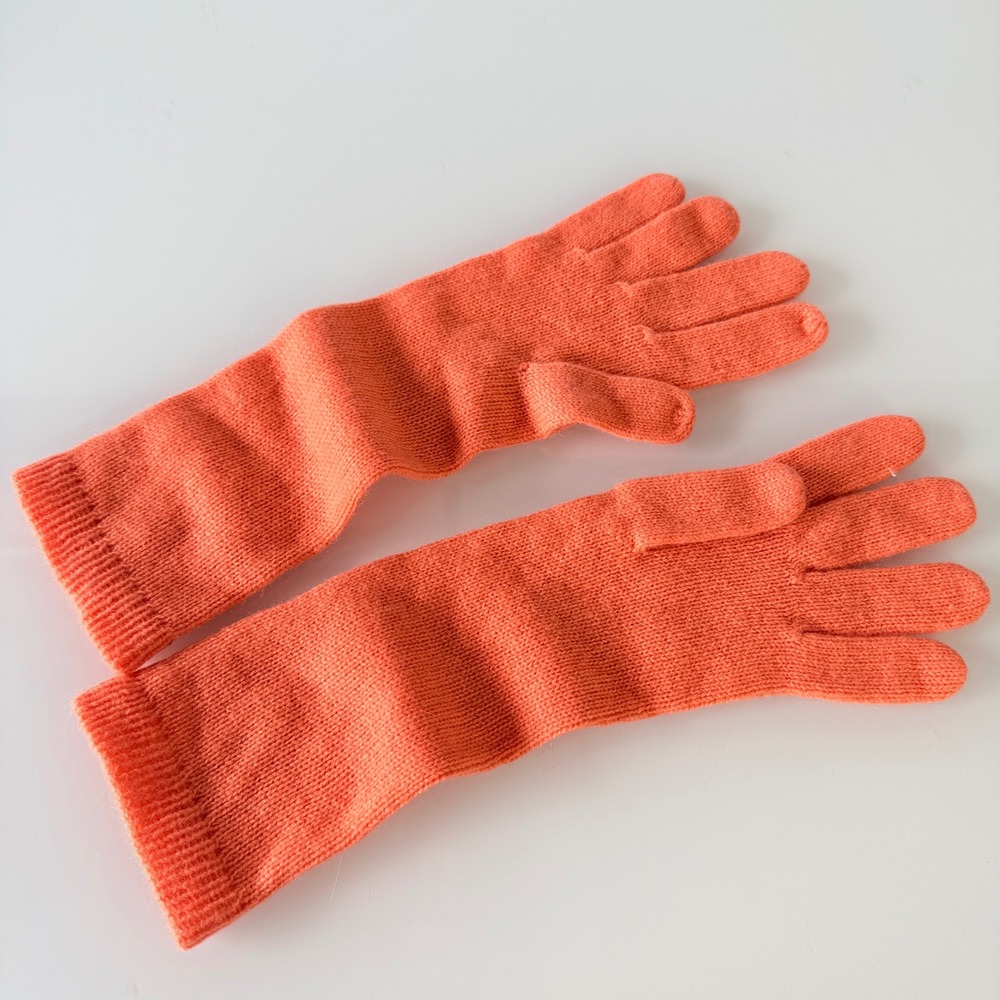 Garnet Hill Gloves Womens O/S Orange‎ Excellent 100% Cashmere Long Knit RN102816